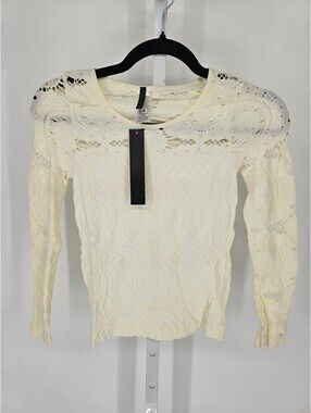 Vintage Y2K New Mix Womens OS Long Sleeve Open Knit Lace Top Cream NEW